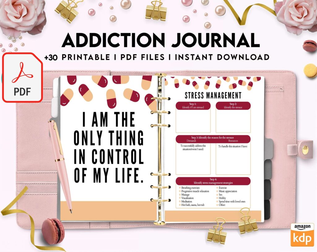 Addiction Journal, Addiction recovery therapy journal, Self care journal, self care planner, mindfulness, self love journal,wellness journal KDP interior PDF file 8,5×11 inch