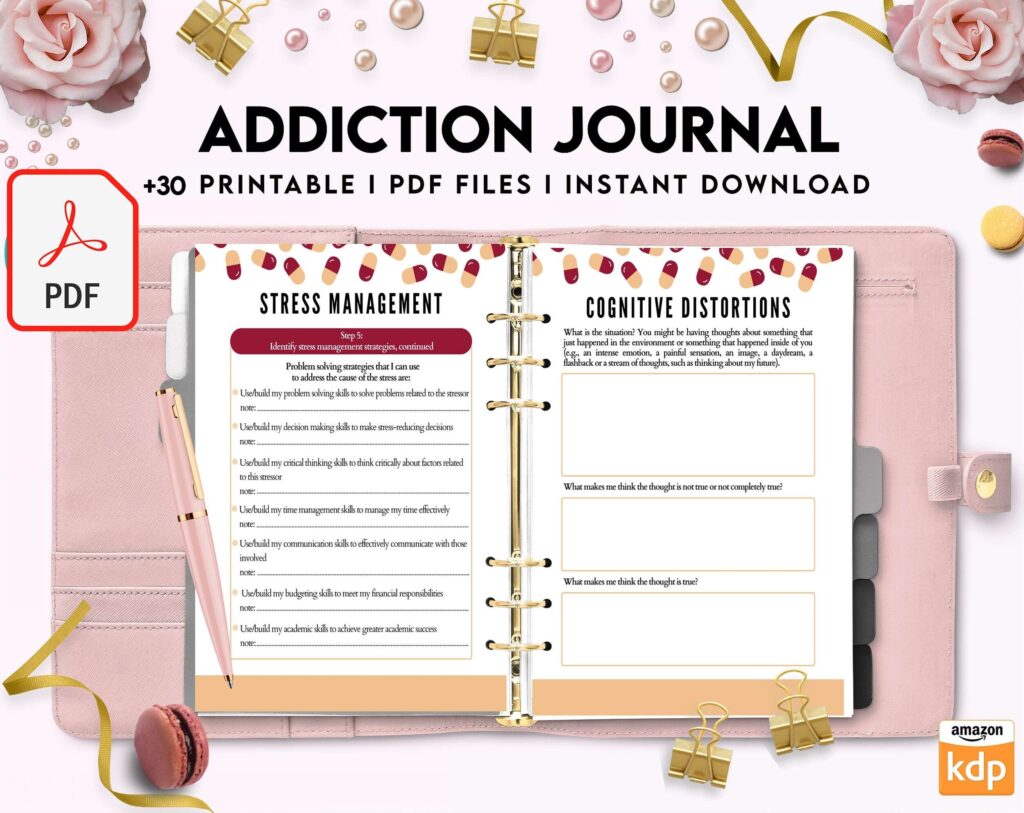 Addiction Journal, Addiction recovery therapy journal, Self care journal, self care planner, mindfulness, self love journal,wellness journal KDP interior PDF file 8,5×11 inch