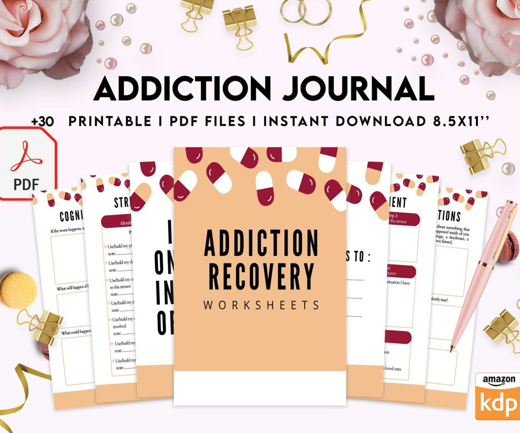 Addiction Journal, Addiction recovery therapy journal, Self care journal, self care planner, mindfulness, self love journal,wellness journal KDP interior PDF file 8,5×11 inch