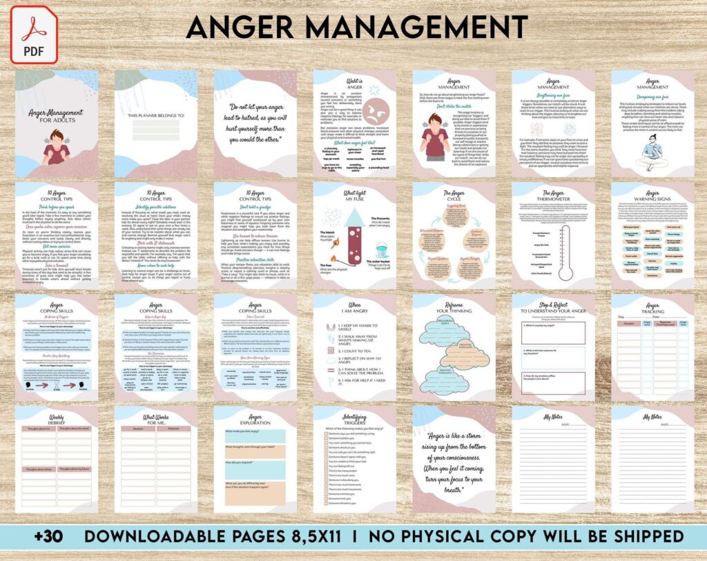 Anger Management for Adults, therapy journal , mental health, self care journal, KDP interior PDF file 8,5×11 inch