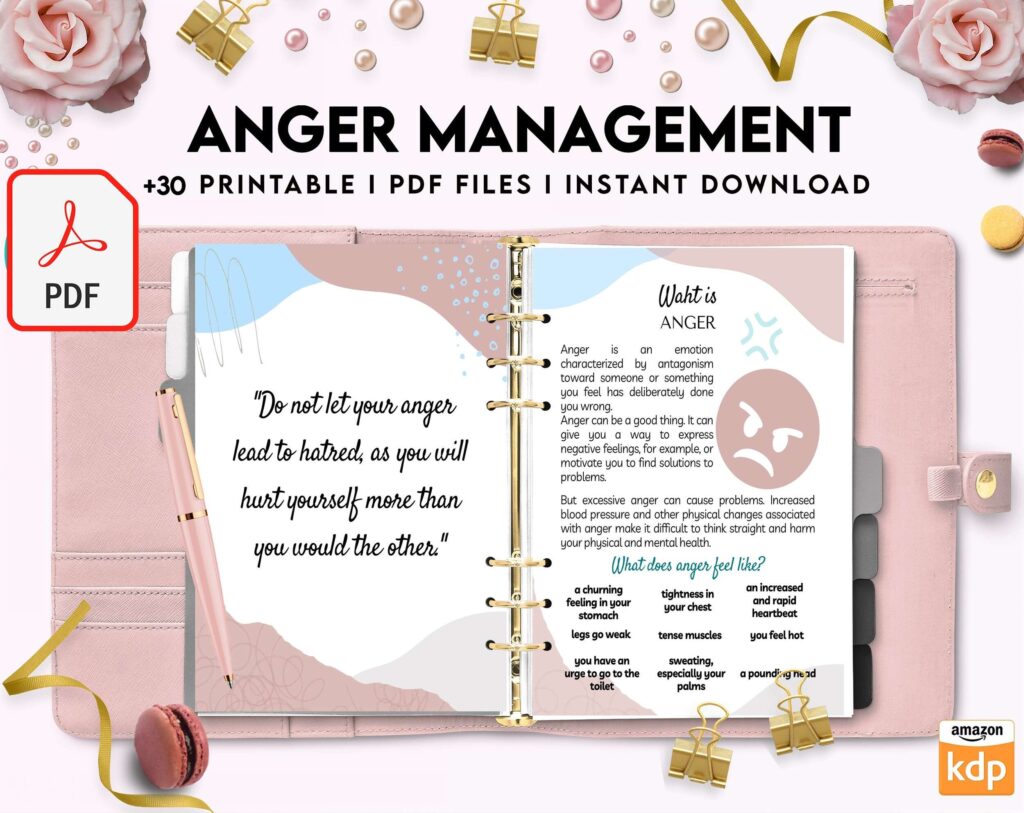 Anger Management for Adults, therapy journal , mental health, self care journal, KDP interior PDF file 8,5×11 inch