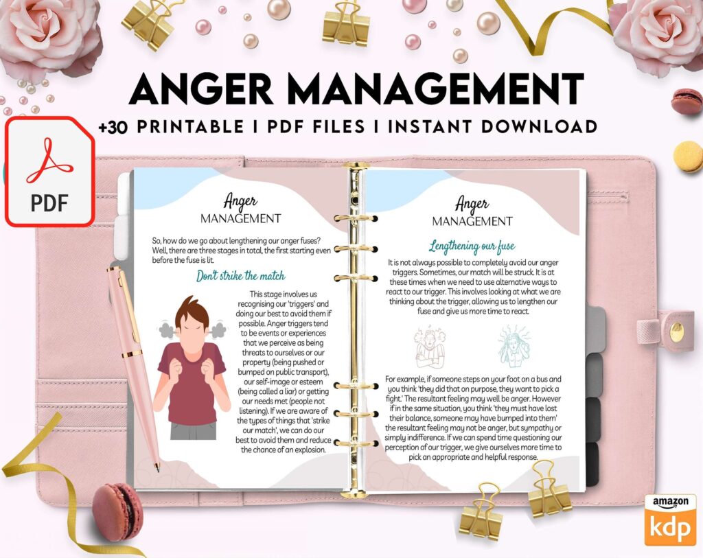 Anger Management for Adults, therapy journal , mental health, self care journal, KDP interior PDF file 8,5×11 inch