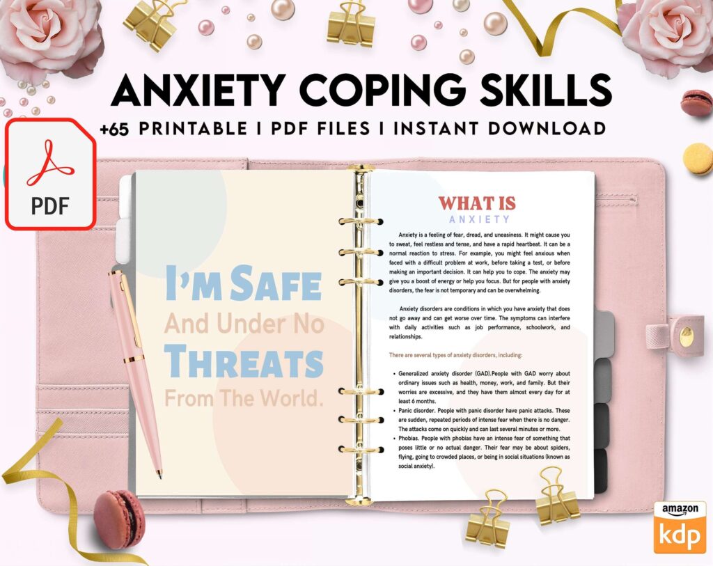 Anxiety Coping Skills, anxiety therapy journal, Self care journal, mindfulness, self love journal, wellness journal KDP interior PDF file 8,5×11 inch