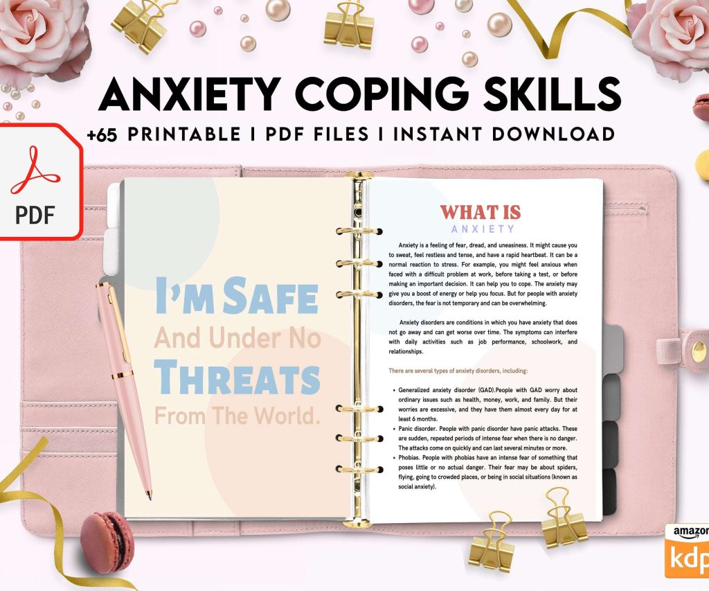 Anxiety Coping Skills, anxiety therapy journal, Self care journal, mindfulness, self love journal, wellness journal KDP interior PDF file 8,5×11 inch