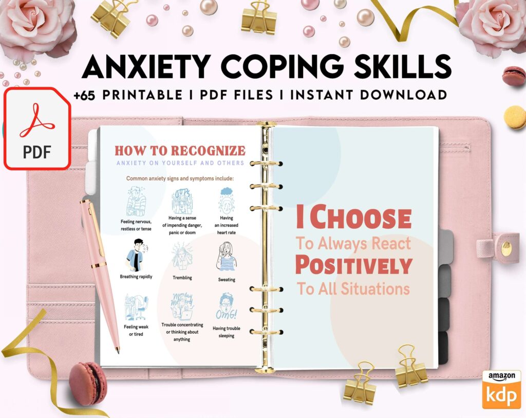 Anxiety Coping Skills, anxiety therapy journal, Self care journal, mindfulness, self love journal, wellness journal KDP interior PDF file 8,5×11 inch