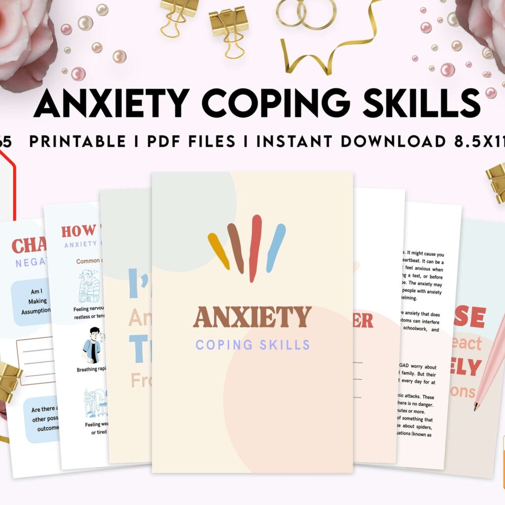 Anxiety Coping Skills, anxiety therapy journal, Self care journal, mindfulness, self love journal, wellness journal KDP interior PDF file 8,5×11 inch