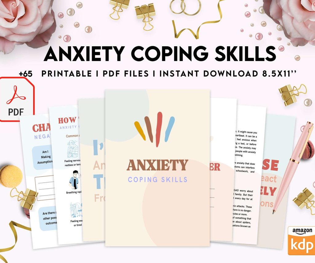 Anxiety Coping Skills, anxiety therapy journal, Self care journal, mindfulness, self love journal, wellness journal KDP interior PDF file 8,5×11 inch