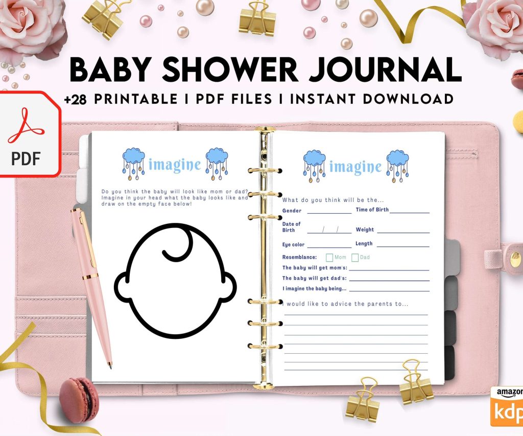 Baby Shower Journal, anxiety therapy journal, Self care journal, mindfulness, self love journal, wellness journal KDP interior PDF file 8,5×11 inch