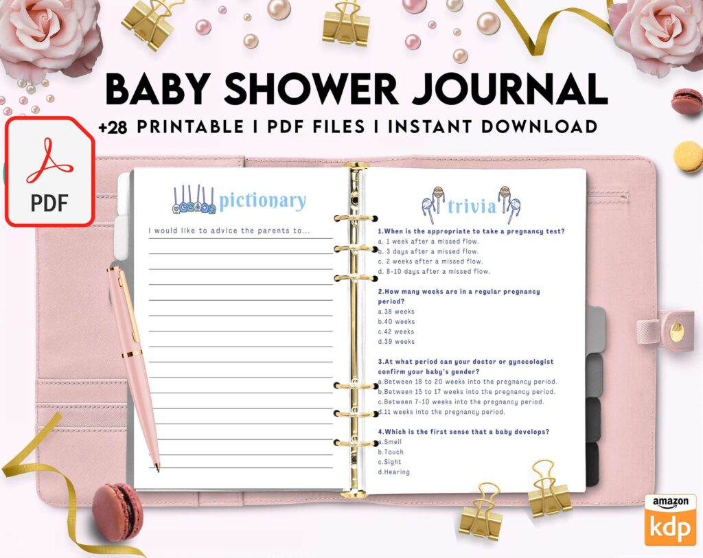 Baby Shower Journal, anxiety therapy journal, Self care journal, mindfulness, self love journal, wellness journal KDP interior PDF file 8,5×11 inch