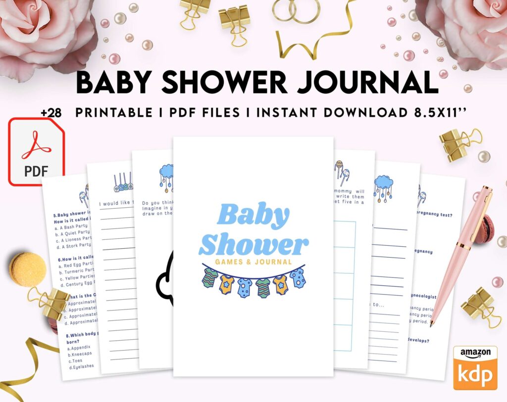 Baby Shower Journal, anxiety therapy journal, Self care journal, mindfulness, self love journal, wellness journal KDP interior PDF file 8,5×11 inch