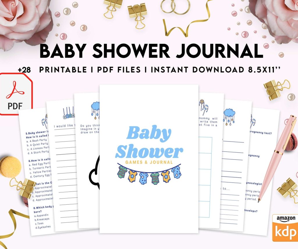 Baby Shower Journal, anxiety therapy journal, Self care journal, mindfulness, self love journal, wellness journal KDP interior PDF file 8,5×11 inch