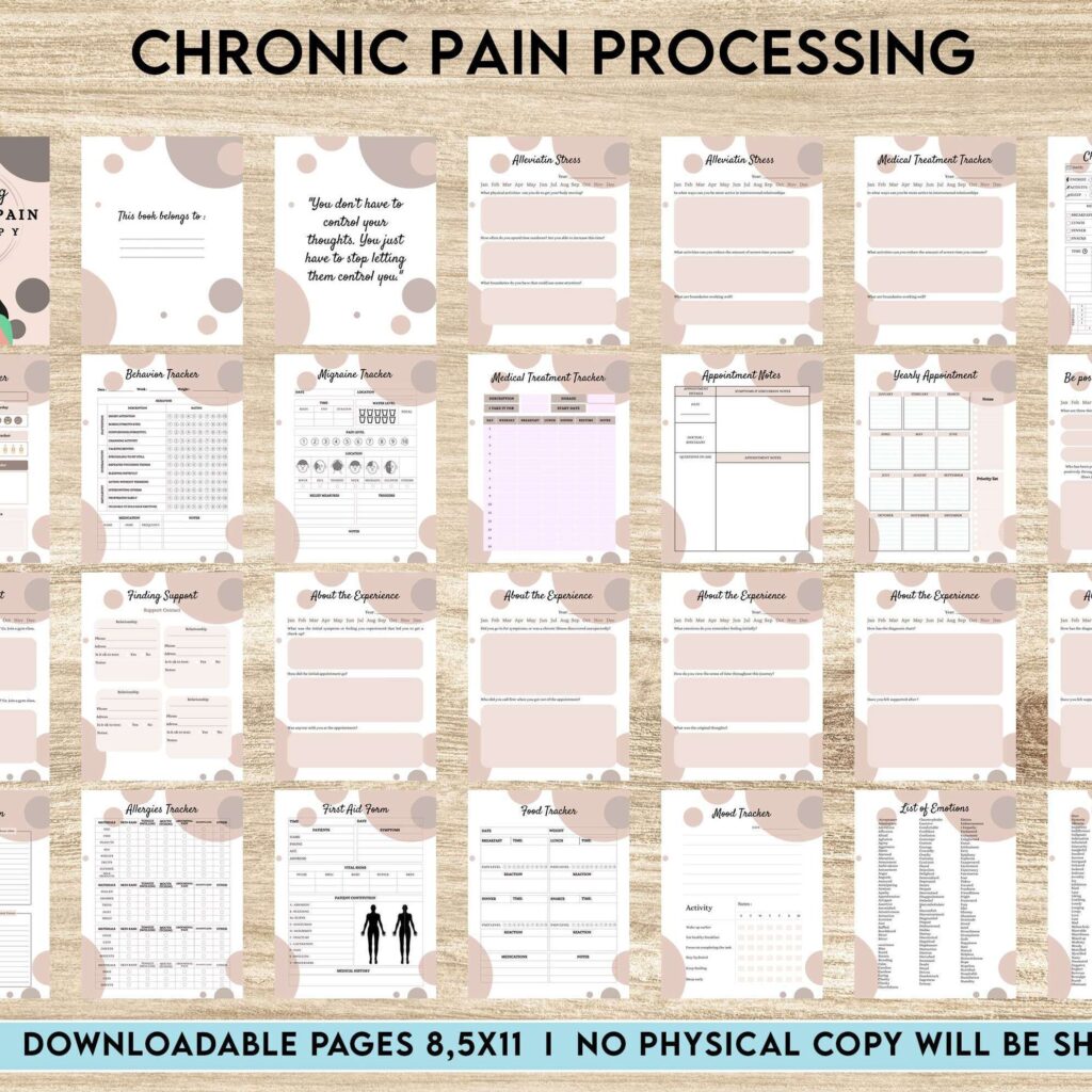 Chronic Pain Processing, chronic fatigue, chronic illnes, Pain tracker, KDP interior PDF file 8,5×11 inch