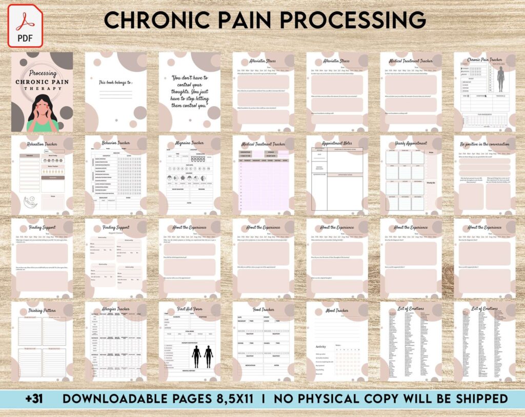 Chronic Pain Processing, chronic fatigue, chronic illnes, Pain tracker, KDP interior PDF file 8,5×11 inch