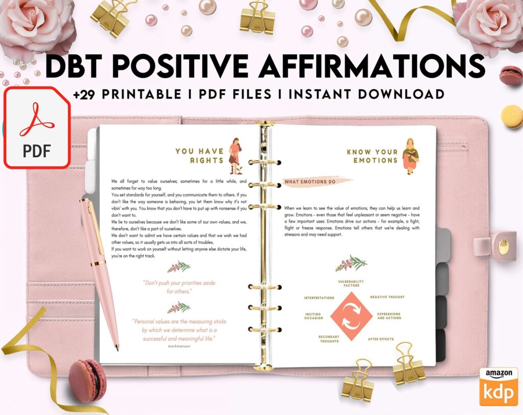 Dbt Positive Affirmations for kids, coping skills, divorce kids, KDP interior PDF file 8,5×11 inch