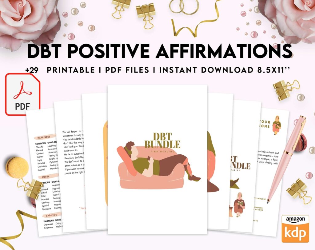 Dbt Positive Affirmations for kids, coping skills, divorce kids, KDP interior PDF file 8,5×11 inch