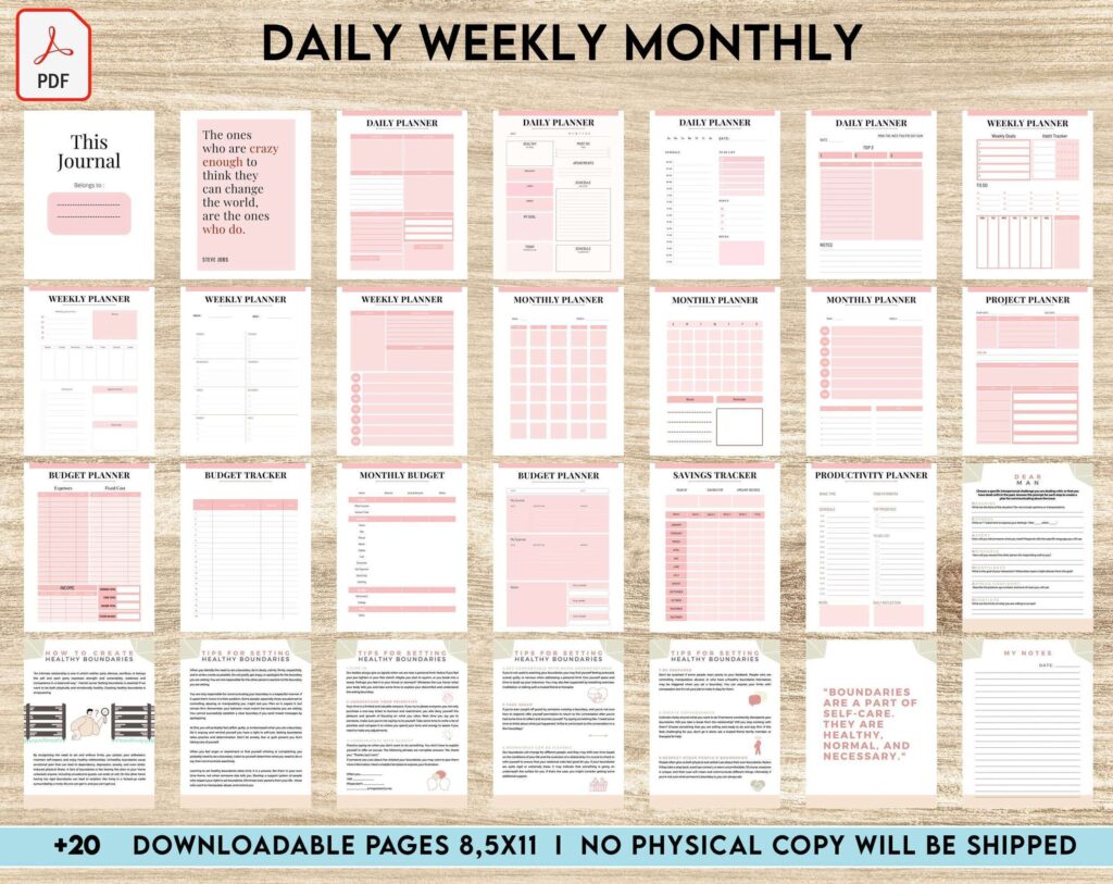 Daily weekly monthly Journal, undated journal, KDP interior PDF file 8,5×11 inch