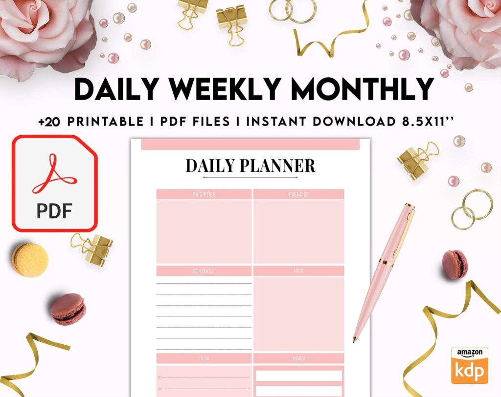 Daily weekly monthly Journal, undated journal, KDP interior PDF file 8,5×11 inch