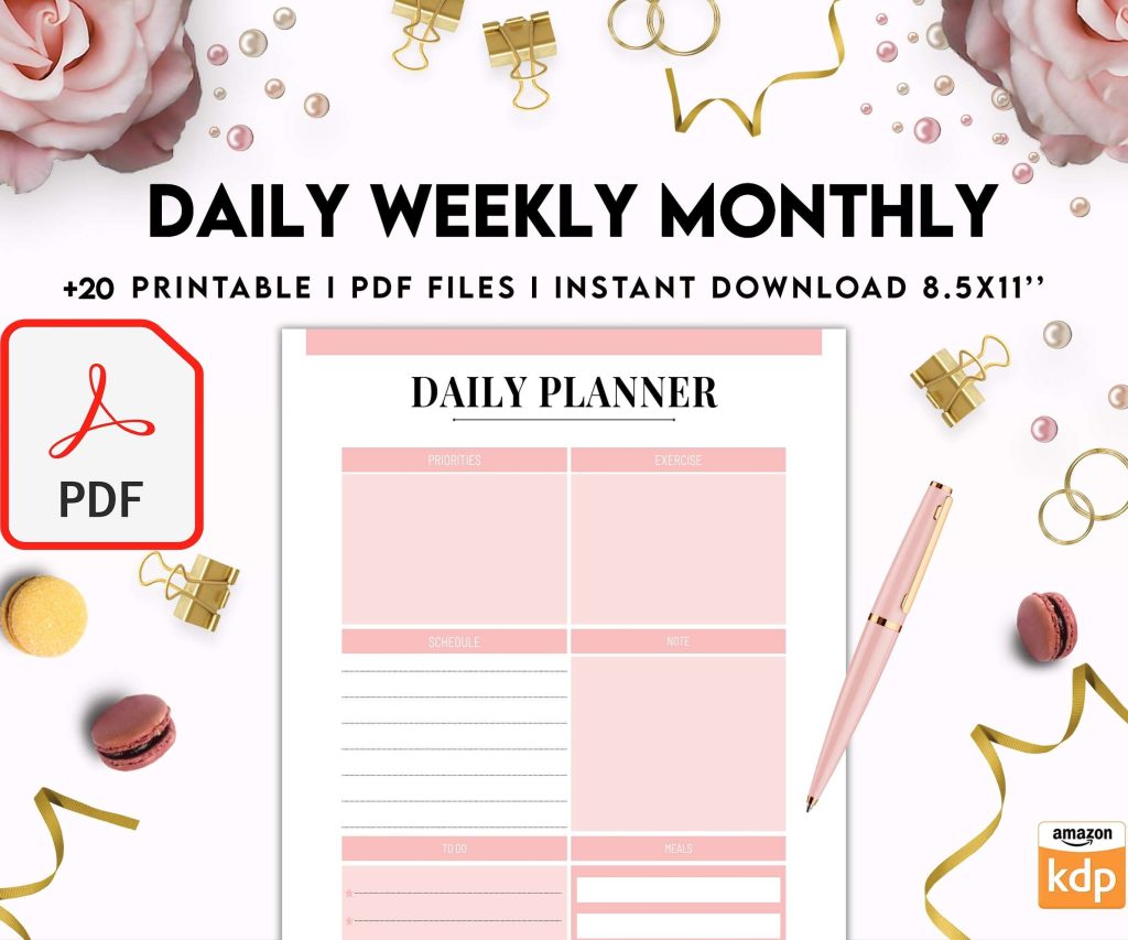 Daily weekly monthly Journal, undated journal, KDP interior PDF file 8,5×11 inch