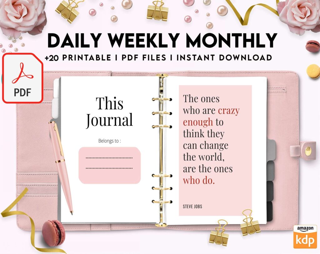 Daily weekly monthly Journal, undated journal, KDP interior PDF file 8,5×11 inch