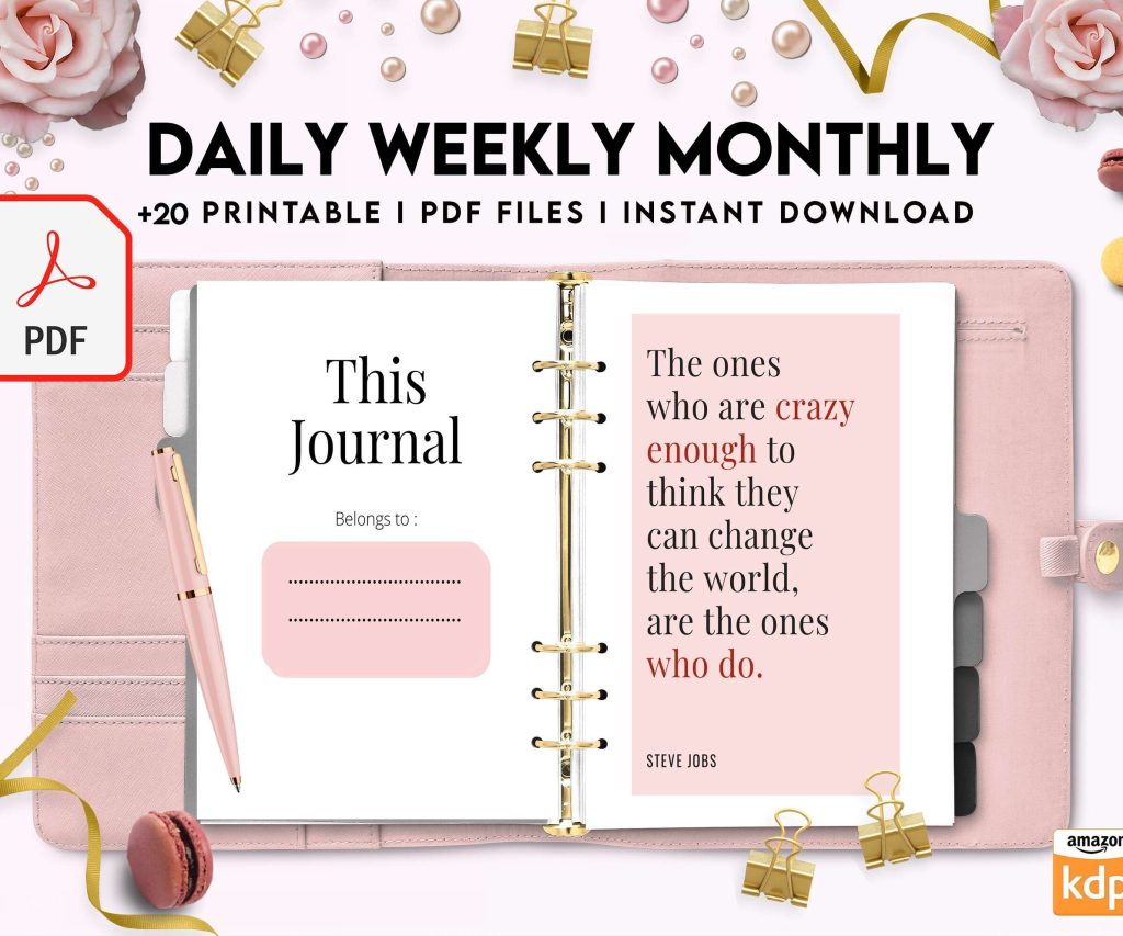 Daily weekly monthly Journal, undated journal, KDP interior PDF file 8,5×11 inch