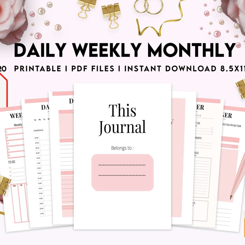 Daily weekly monthly Journal, undated journal, KDP interior PDF file 8,5×11 inch