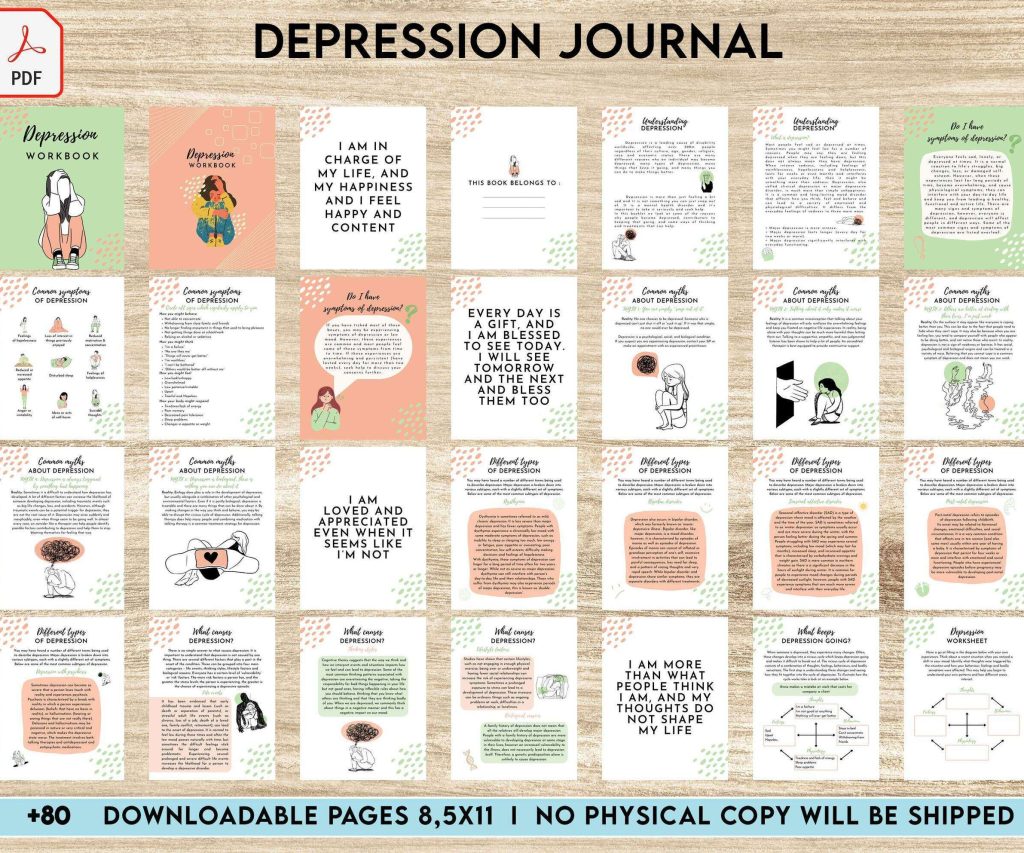 Depression Journal, Therapy journal, Mental health journal, Anxiety journal, Bipolar disorder KDP interior PDF file 8,5×11 inch