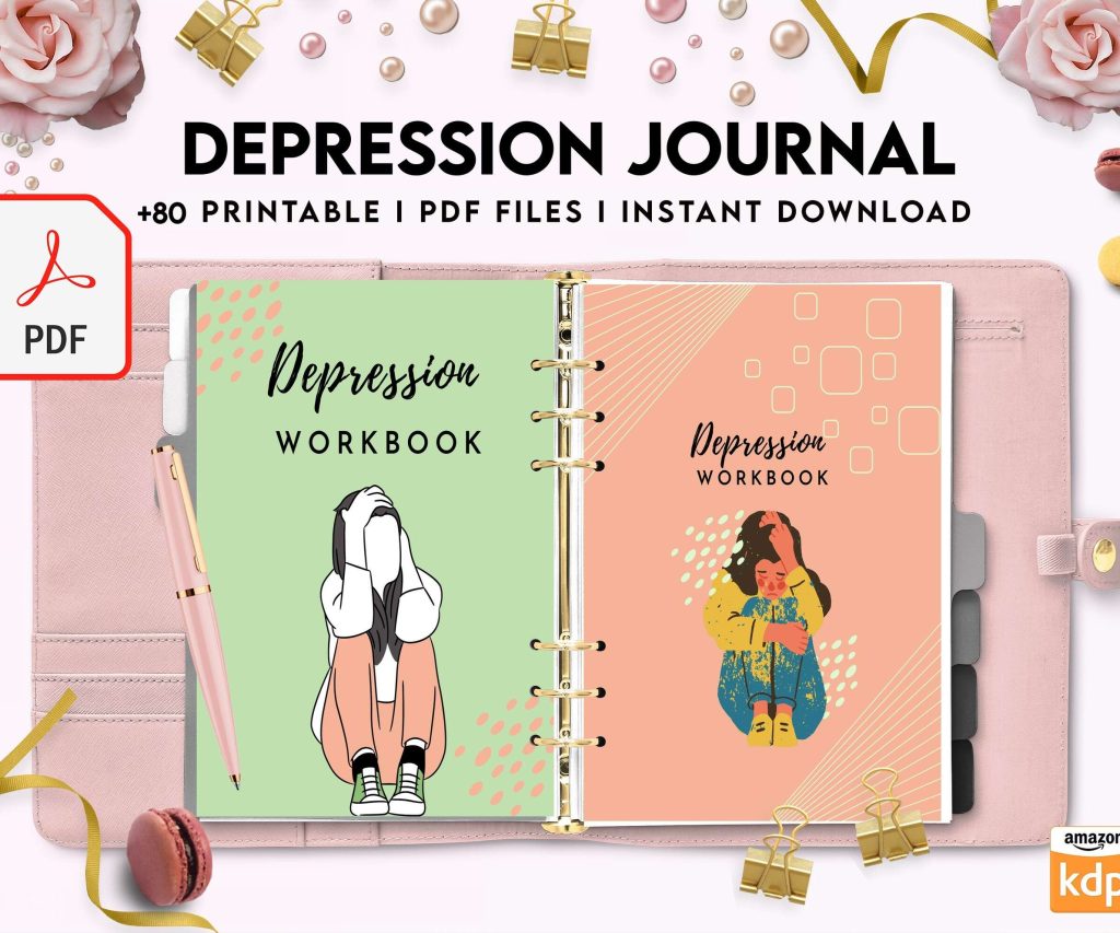 Depression Journal, Therapy journal, Mental health journal, Anxiety journal, Bipolar disorder KDP interior PDF file 8,5×11 inch