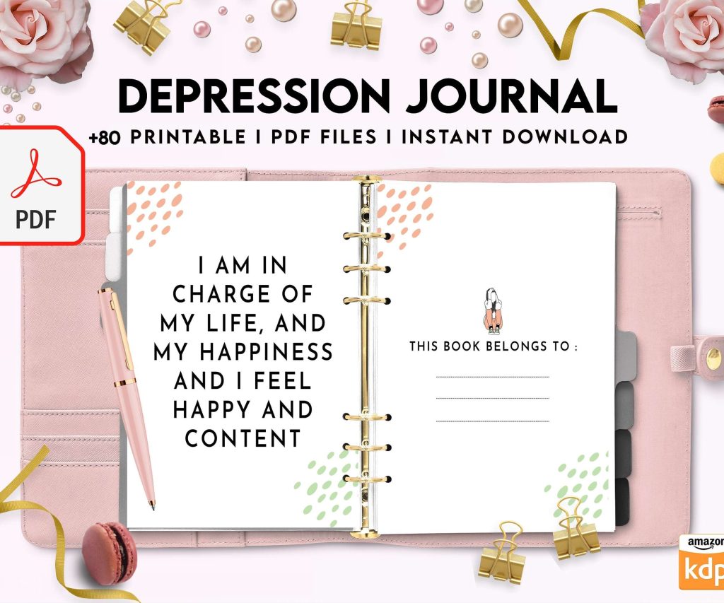 Depression Journal, Therapy journal, Mental health journal, Anxiety journal, Bipolar disorder KDP interior PDF file 8,5×11 inch