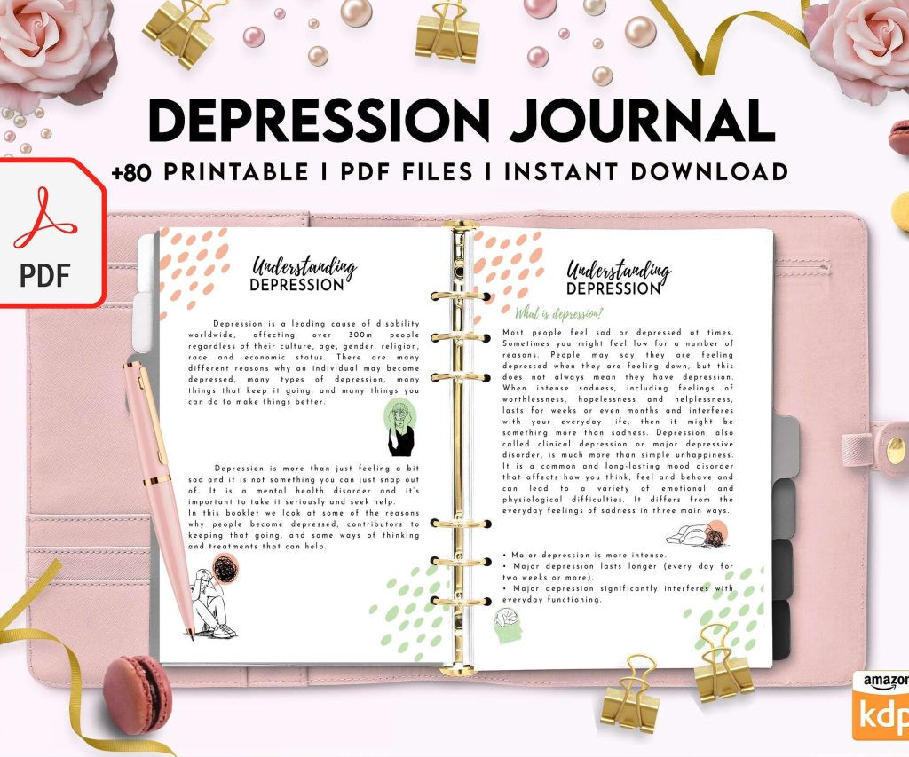 Depression Journal, Therapy journal, Mental health journal, Anxiety journal, Bipolar disorder KDP interior PDF file 8,5×11 inch