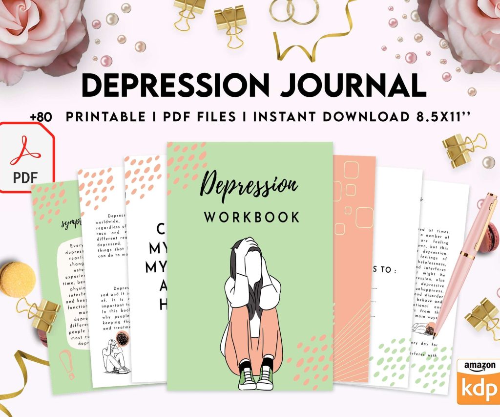 Depression Journal, Therapy journal, Mental health journal, Anxiety journal, Bipolar disorder KDP interior PDF file 8,5×11 inch