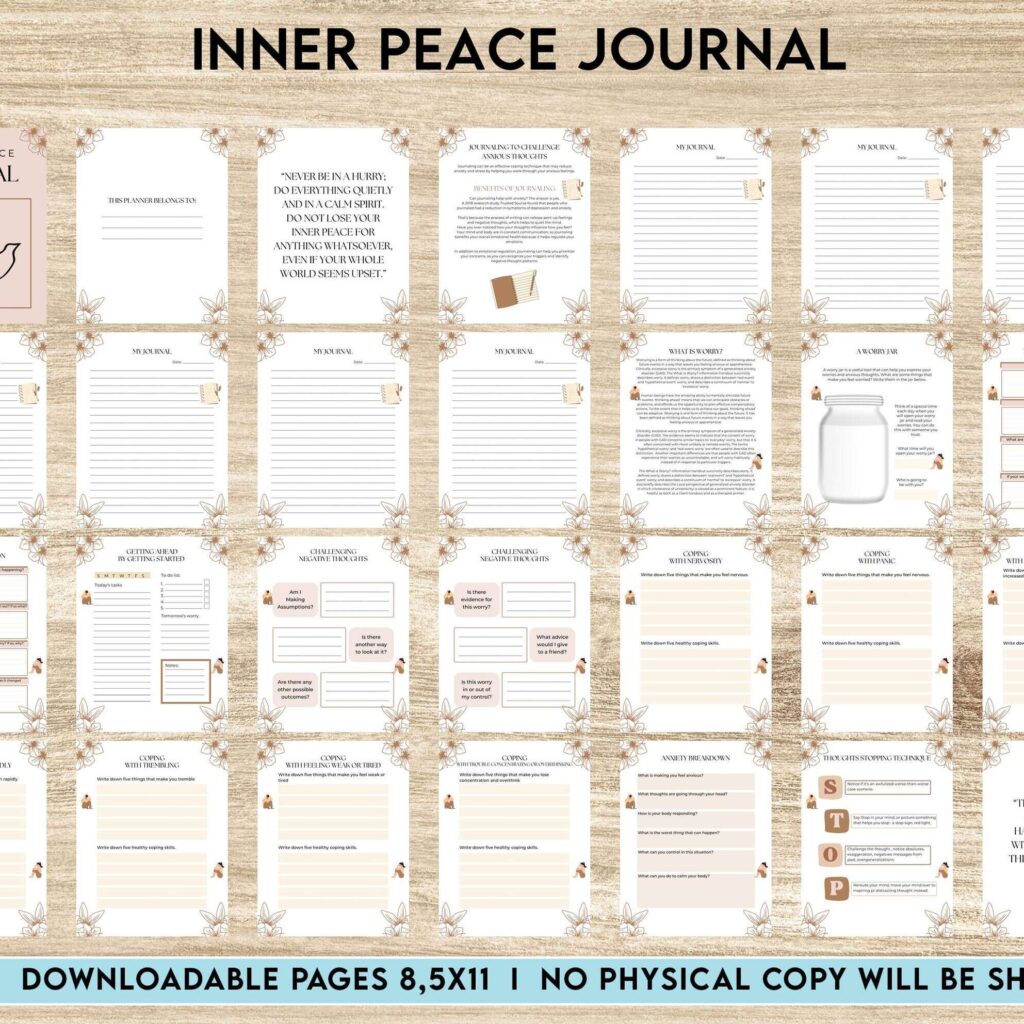 Inner Peace Journal, Calming journal, Happiness journal, Spiritual journal, KDP interior PDF file 8,5×11 inch