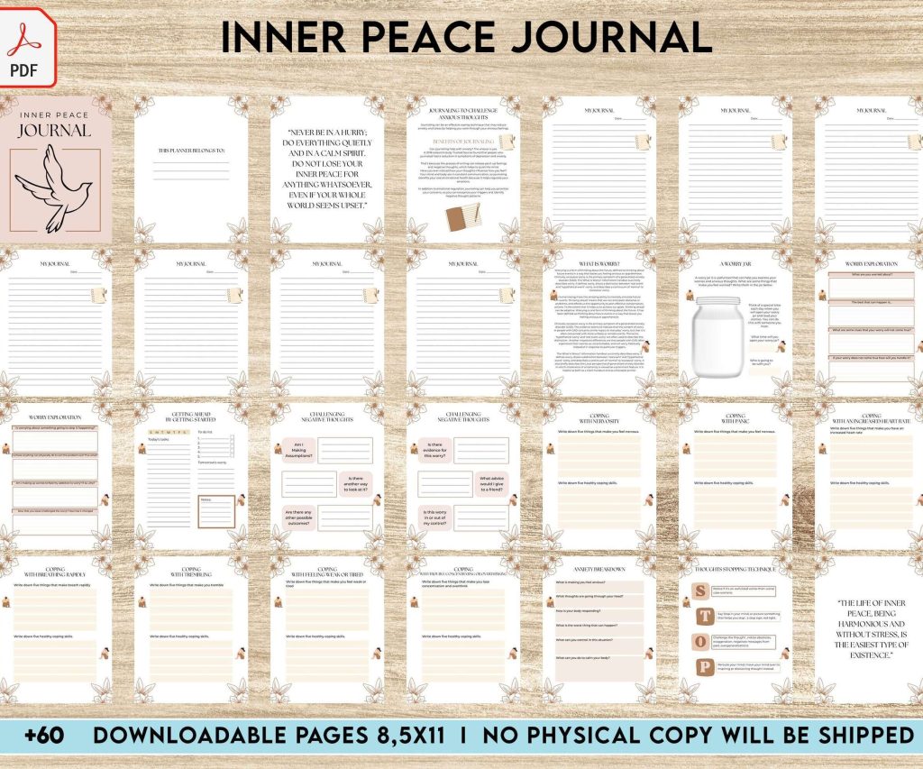 Inner Peace Journal, Calming journal, Happiness journal, Spiritual journal, KDP interior PDF file 8,5×11 inch