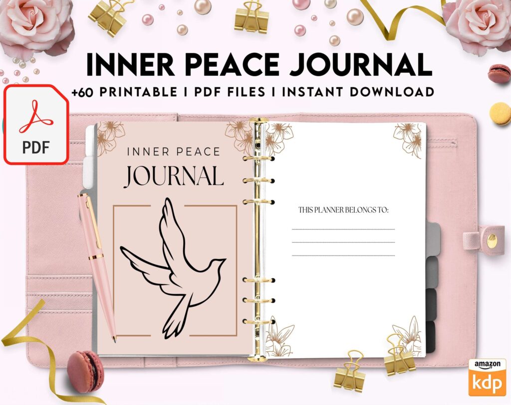 Inner Peace Journal, Calming journal, Happiness journal, Spiritual journal, KDP interior PDF file 8,5×11 inch