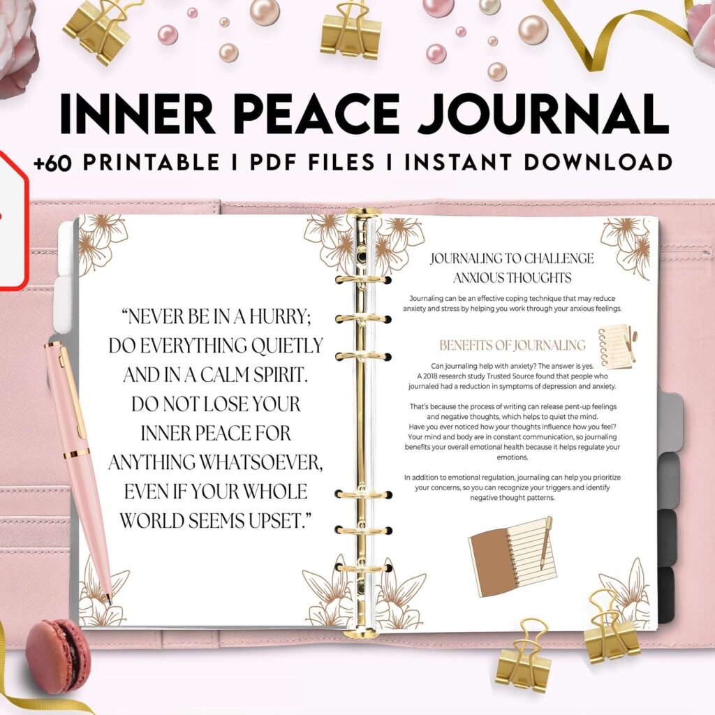 Inner Peace Journal, Calming journal, Happiness journal, Spiritual journal, KDP interior PDF file 8,5×11 inch