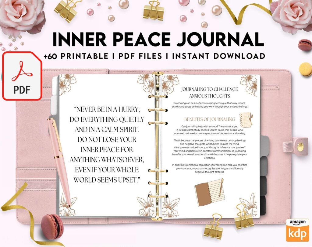 Inner Peace Journal, Calming journal, Happiness journal, Spiritual journal, KDP interior PDF file 8,5×11 inch