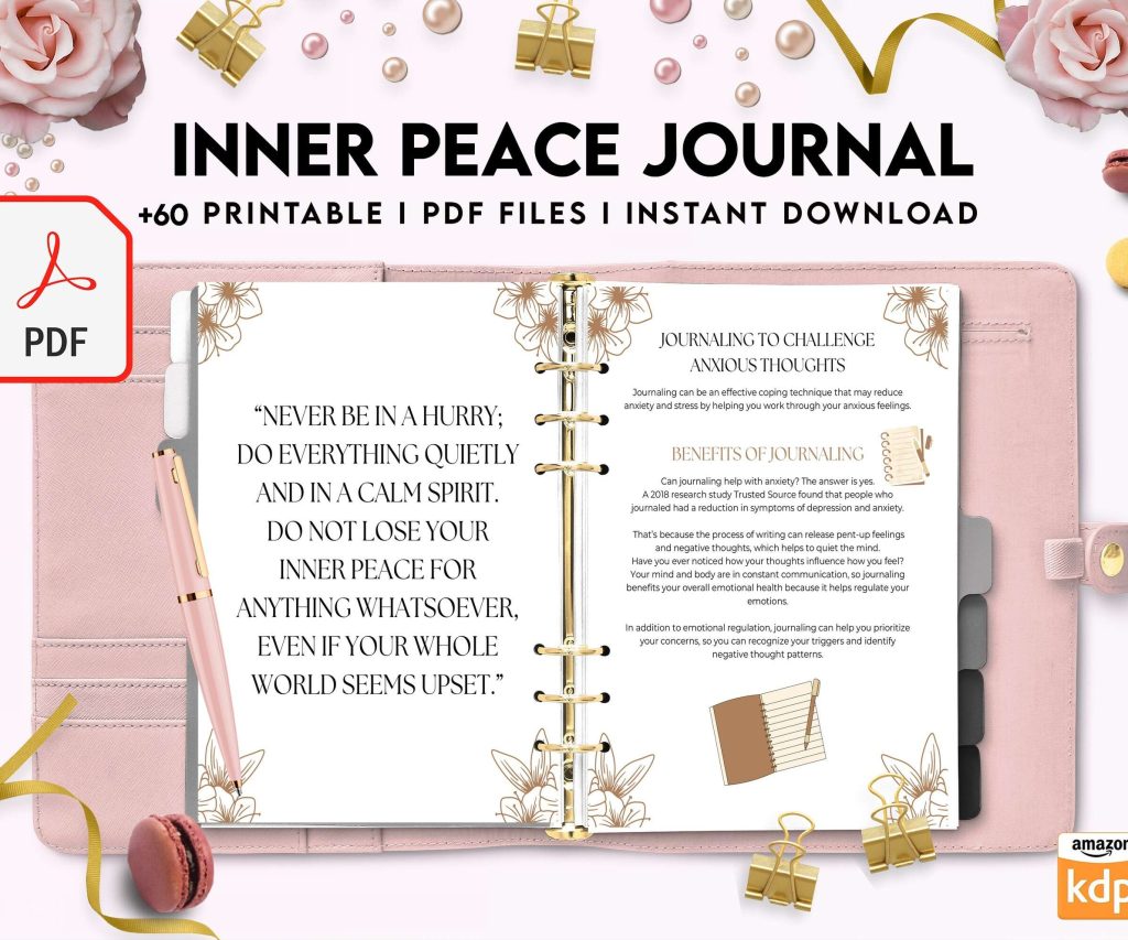 Inner Peace Journal, Calming journal, Happiness journal, Spiritual journal, KDP interior PDF file 8,5×11 inch