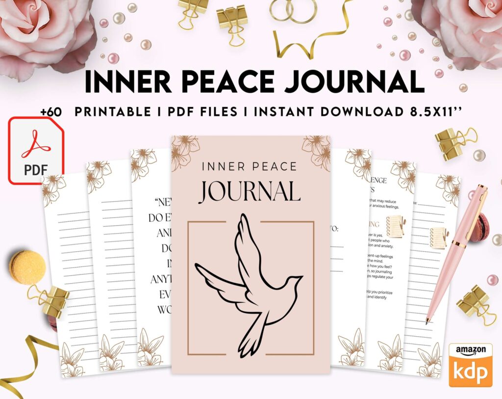 Inner Peace Journal, Calming journal, Happiness journal, Spiritual journal, KDP interior PDF file 8,5×11 inch