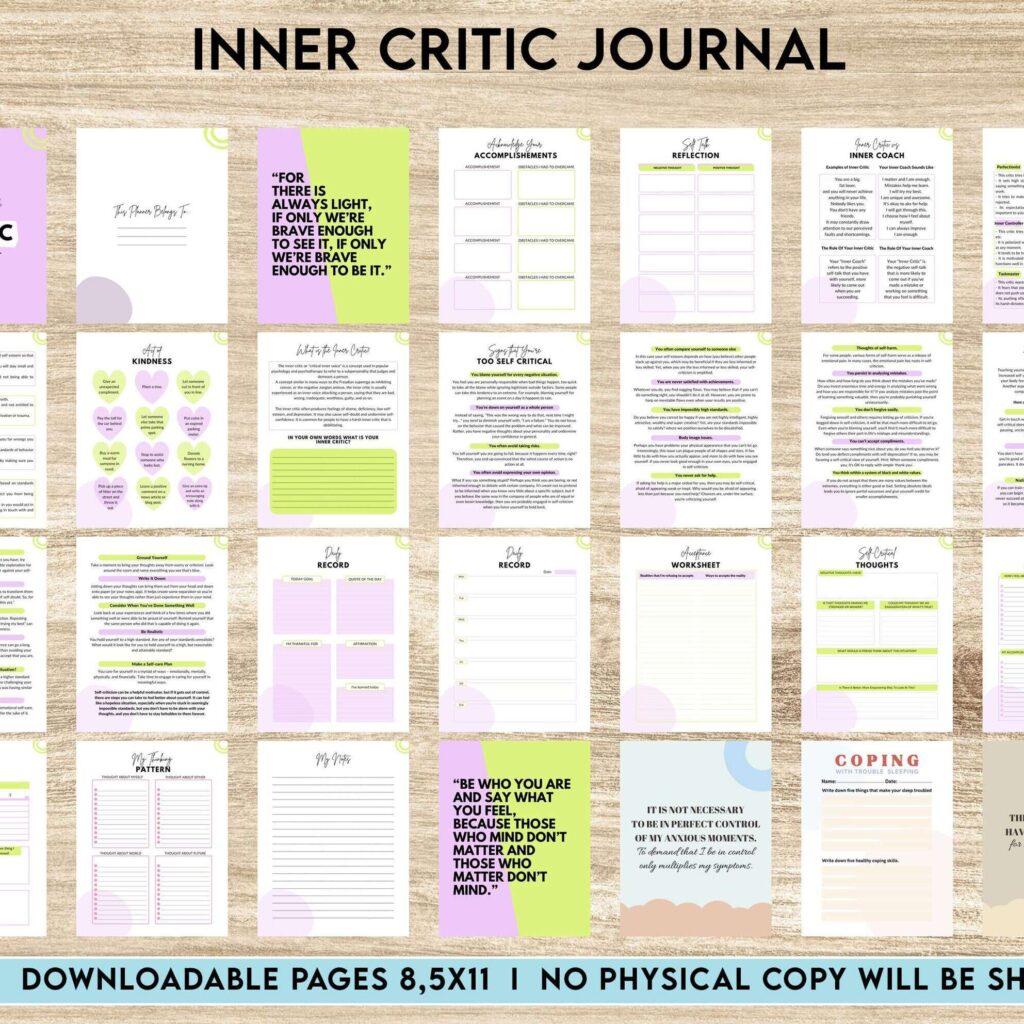 Inner Critic Journal, self discovery,self esteem, Limiting Beliefs KDP interior PDF file 8,5×11 inch