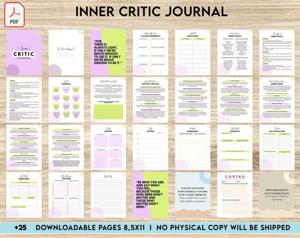 Inner Critic Journal, self discovery,self esteem, Limiting Beliefs KDP interior PDF file 8,5×11 inch