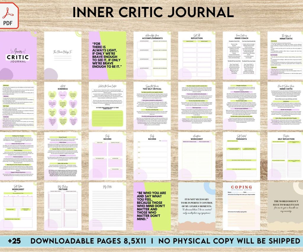 Inner Critic Journal, self discovery,self esteem, Limiting Beliefs KDP interior PDF file 8,5×11 inch