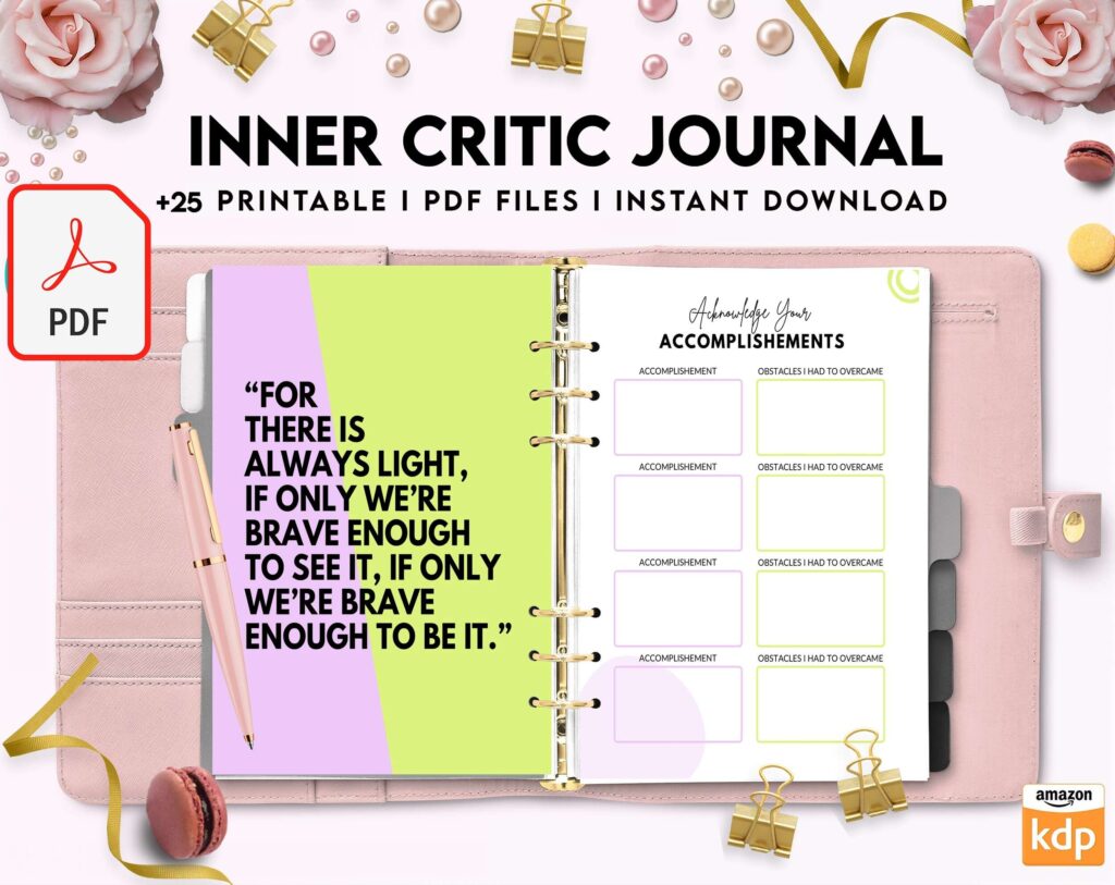 Inner Critic Journal, self discovery,self esteem, Limiting Beliefs KDP interior PDF file 8,5×11 inch