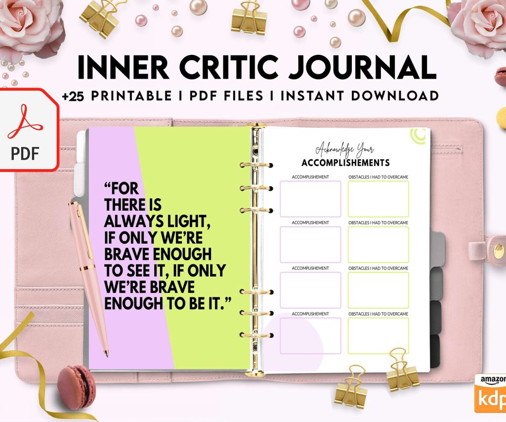 Inner Critic Journal, self discovery,self esteem, Limiting Beliefs KDP interior PDF file 8,5×11 inch
