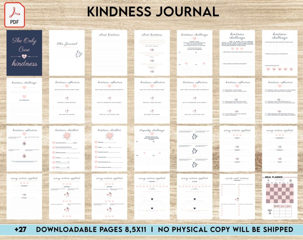 Kindness Journal, act of kindness, therapy journal , self discovery, self esteem, KDP interior PDF file 8,5×11 inch