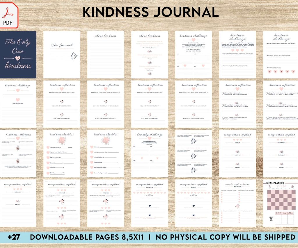 Kindness Journal, act of kindness, therapy journal , self discovery, self esteem, KDP interior PDF file 8,5×11 inch