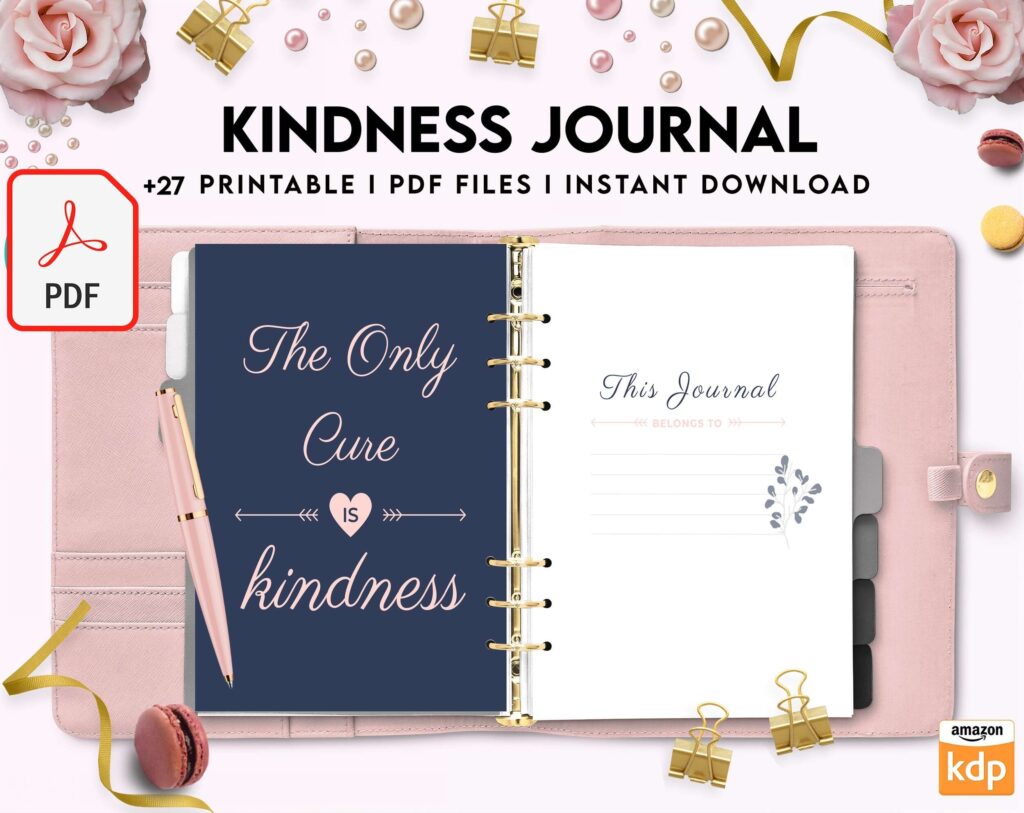 Kindness Journal, act of kindness, therapy journal , self discovery, self esteem, KDP interior PDF file 8,5×11 inch