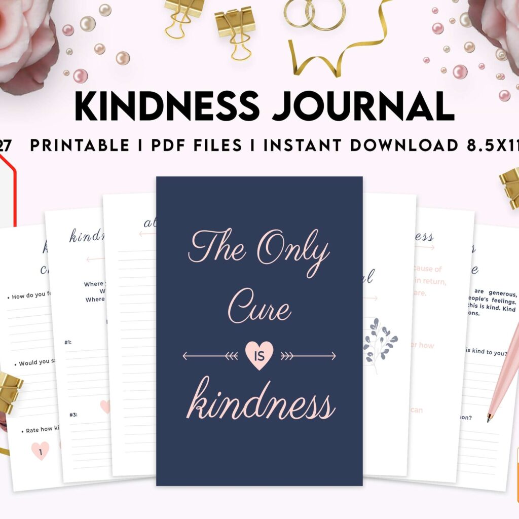 Kindness Journal, act of kindness, therapy journal , self discovery, self esteem, KDP interior PDF file 8,5×11 inch