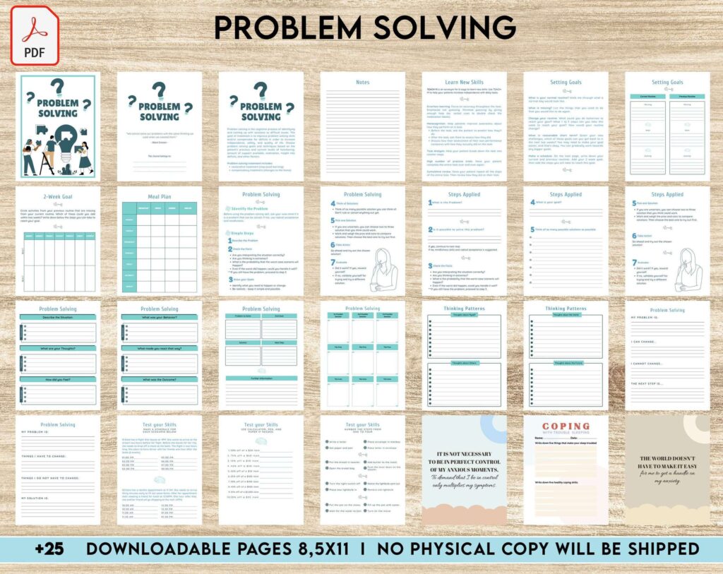 Problem Solving Journal, decision making, therapy journal, anxiety journal KDP interior PDF file 8,5×11 inch