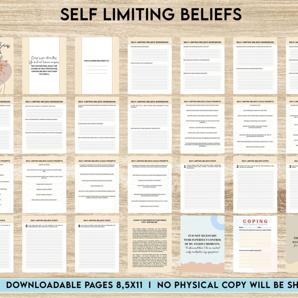 Self Limiting Beliefs, boundaries, self esteem, self confidence KDP interior PDF file 8,5×11 inch