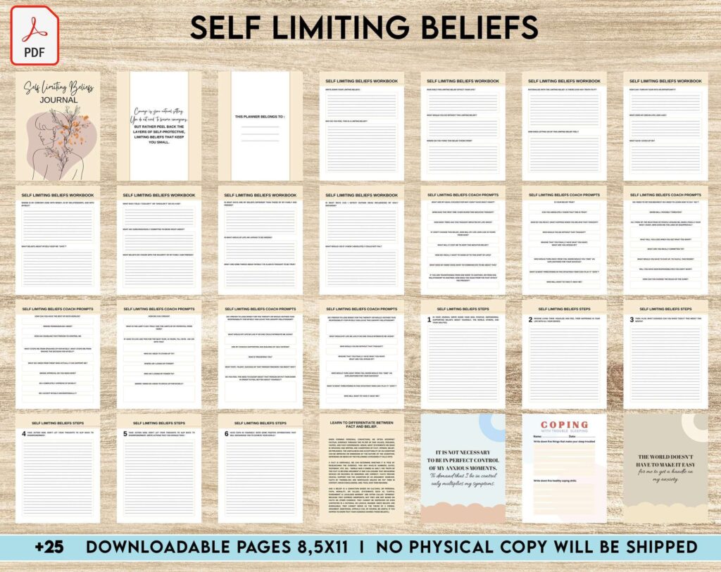 Self Limiting Beliefs, boundaries, self esteem, self confidence KDP interior PDF file 8,5×11 inch