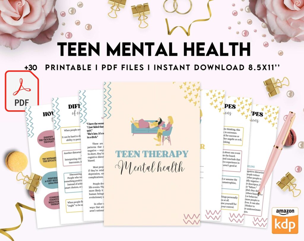Teen Mental Health, teen therapy journal , teen coping skills, teen Shadow Work, KDP interior PDF file 8,5×11 inch